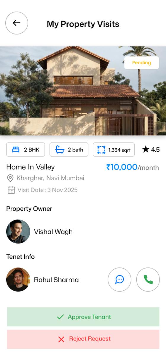 Hommigo screen to approve or reject a tenant applicant